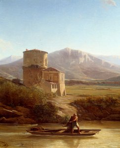 En fisker på bredden av Tiberen i Italia Detalj. Maleri av Felix Thomas (1815-1875) 1864 Nantes, Musee des Beaux Arts av Felix Thomas