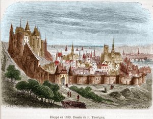 The city of Dieppe with its castle (Seine Maritime) (76) in Normandy in 1489. av Felix Thorigny