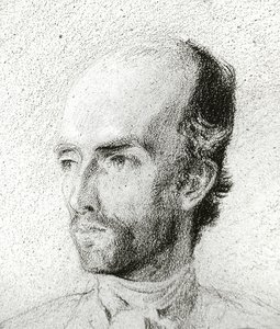 Portrait of a Man, ca. 1845 (svart kritt forhøyet med hvitt på brunt papir) av Félix Ziem