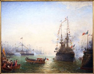 Toulon, besøk av president Emile Loubet (1838-1929) til de franske og italienske fløyene i april 1901. Maleri av Felix Ziem (1821-1911), Olje på lerret av Félix Ziem