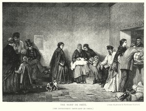 Mont de Piete, regjeringens pantelånerbutikk i Paris (gravering) av Ferdinand (after) Heilbuth