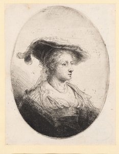 Ung kvinne med hatt av Ferdinand Bol