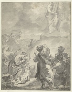 Moses stiger ned fra Sinai-fjellet med de ti bud av Ferdinand Bol