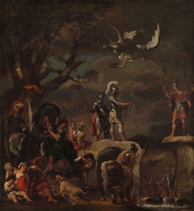 Fredsforhandlingene mellom Claudius Civilis og Quintus Petillius Cerealis på den revne broen, 1658-62 av Ferdinand Bol