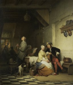 Interiør i et vertshus, med figurer i drakt fra det syttende århundre av Ferdinand De Braekeleer (I)