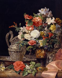 Blomsterbukett med sølvkar og antikk vase av Ferdinand Georg Waldmüller