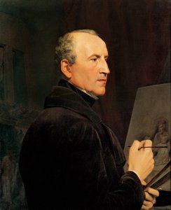 Selvportrett foran staffeliet av Ferdinand Georg Waldmuller