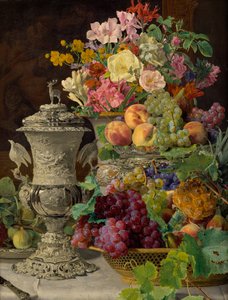Stilleben med frukt, blomster og en sølvbeger av Ferdinand Georg Waldmuller