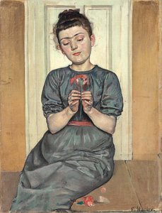 Jente som ordner blomster Jente med nellike, ca. 1886 av Ferdinand Hodler