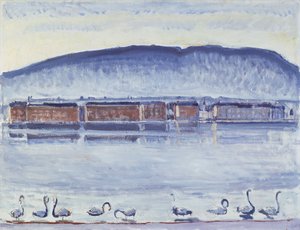 Genfersjøen med Mont Salève og svaner av Ferdinand Hodler