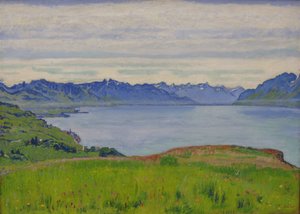 Landskap ved Genèvesjøen med utsikt mot Valais av Ferdinand Hodler