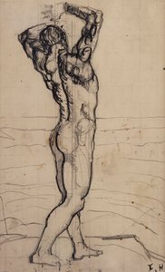 Male Act, Study for the Truth, ca. 1901-02 (blyant og indisk blekk på papir) av Ferdinand Hodler