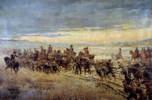 Kvelden før slaget ved Montmirail 10/02/1814 Maleri av Ferdinand Joseph Gueldry (1858-1945) 1903-1904 Søn. 1,3x3,5 m Paris, Musee de l'Armee OBS! Bruk av dette verket kan være underlagt en tredjeparts autorisasjonsforespørsel eller tilleggsgebyrer