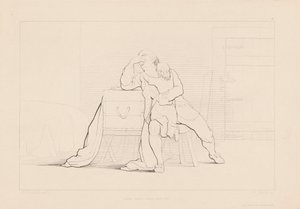 Gertrude klatret på en enkefars kne av Ferdinand Joubert, after George Elgar Hicks