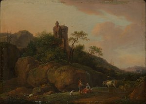 Borgruin med gjetere og flokk av Ferdinand Kobell