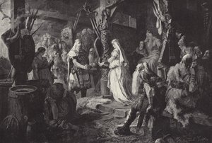 Frithjof bei Konig Ring (Frithjof i hallen til King Ring) (gravering) av Ferdinand Leeke
