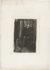 Portrett av en kunstner som står bak staffeliet I studio