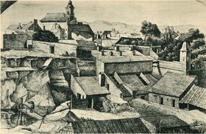 Steinbrudd i Alt-Matzleinsdorf, med sognekirken St Florian i Wien, 1814-1815, 1943.