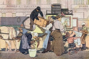 Avreise til landet, i Imagier de l'enfance, ca. 1900 (gravering) av Ferdinand Raffin