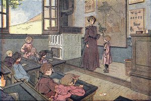 I klassen, i barndommens bildebok, ca. 1900 (gravering)