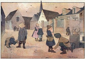 Ute av skolen, i barndommens bildebok, ca. 1900 (gravering) av Ferdinand Raffin