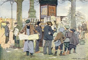 Kiosken har aviser, i Imagier de l'enfance, ca. 1900 (gravering) av Ferdinand Raffin