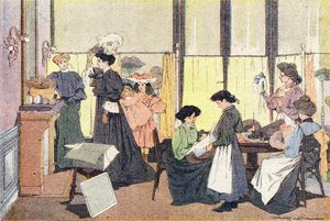 Modisten, i barndommens bildebok, ca. 1900 (gravering) av Ferdinand Raffin