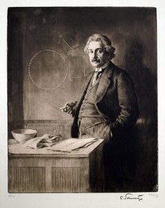 Portrett av Albert Einstein (1879-1955). Oeuvre av Ferdinand Schmutzer (1870-1928), gravering