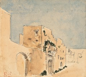 En marokkansk bygning (blyant og akvarell på papir) av Ferdinand Victor Eugene Delacroix