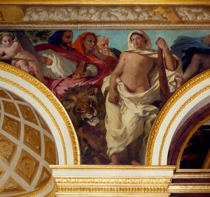 Allegory of Justice Detalj av fresken av Eugene Delacroix (1798-1863) som dekorerer kongens salong. Nasjonalforsamlingen (Palais Bourbon) 1843 Paris av Ferdinand Victor Eugene Delacroix