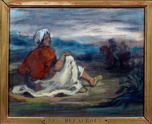 En araber som sitter på landsbygda på kanten av en vei Pastellmaleri av Eugene Delacroix (1798-1863) Privatsamling fra 1800-tallet av Ferdinand Victor Eugene Delacroix