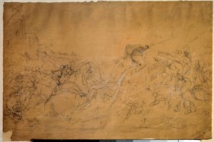 Slagscene tegning på laksepapir av Eugene Delacroix (1798-1863) 1800-tallets søn. 0,30 X 0,45 m. Paris, Louvre-museet av Ferdinand Victor Eugene Delacroix
