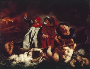 Dantes båt, fra Divina Commedia av Dante Alighieri (olje på lerret av Ferdinand Victor Eugene Delacroix