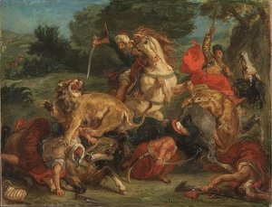 Løvejakten. 1855 av Ferdinand Victor Eugene Delacroix