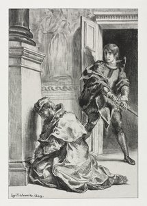 Hamlet: Hamlet forsøker å drepe kongen, 1843. av Ferdinand Victor Eugene Delacroix