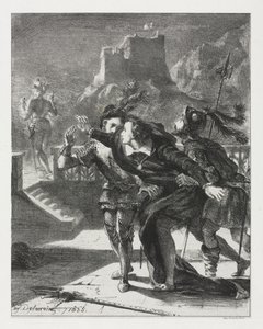 Hamlet: Hamlet skynder seg å følge sin fars spøkelse, 1835. av Ferdinand Victor Eugene Delacroix