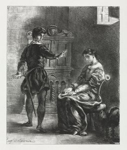 Hamlet: Hamlet og Ophelia, 1834. av Ferdinand Victor Eugene Delacroix