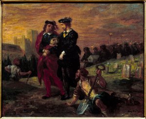 Hamlet og Horatio på kirkegården. Akt V av William Shakespeares skuespill "Hamlet". Maleri av Eugene Delacroix (1798-1863) Ec. Fr. av Ferdinand Victor Eugene Delacroix