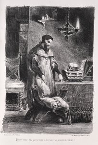 Illustrasjoner for Faust: Faust i garderoben hans, 1828. av Ferdinand Victor Eugene Delacroix