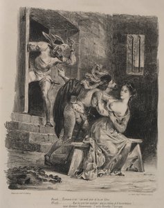 Illustrasjoner for Faust: Faust i fengselet til Marguerite, 1828. av Ferdinand Victor Eugene Delacroix