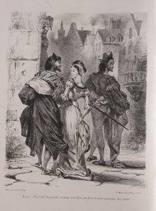 Illustrasjoner for Faust: Faust søker å lokke Marguerite, 1828. av Ferdinand Victor Eugene Delacroix