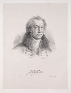 Illustrasjoner for Faust: Frontispice - Portrett av Johann Wolfgang von Goethe, 1828. av Ferdinand Victor Eugene Delacroix