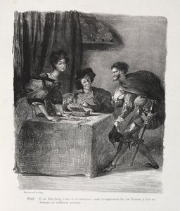 Illustrasjoner for Faust: Méphistophelés er i Marthe, 1828. av Ferdinand Victor Eugene Delacroix