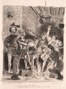 Illustrasjoner for Faust: Méphistophélés i studentenes taverna, 1828. av Ferdinand Victor Eugene Delacroix