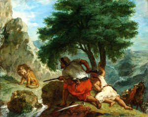 Løvejakt i Marokko, 1854
