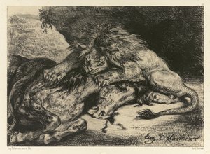 Løve sluker en hest, 1844 av Ferdinand Victor Eugene Delacroix