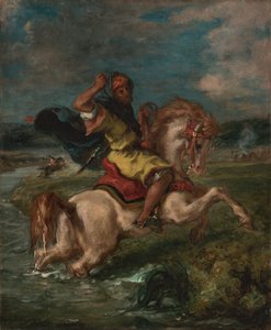 Maroccan Horseman Crossing a Ford, ca. 1850 (olje på lerret) av Ferdinand Victor Eugene Delacroix