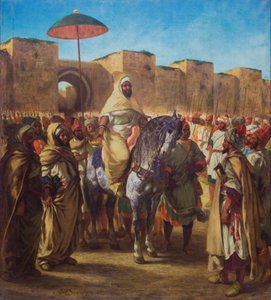 Moulay Abd-er-Rahman, sultanen av Marokko, forlater palasset sitt i Meknes omgitt av sin garde og sine fremste offiserer, 1845 (olje på lerret) av Ferdinand Victor Eugene Delacroix