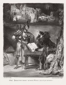 Mephistopheles dukker opp i Faust (Mephisto dukker opp som Faust). 1828 av Ferdinand Victor Eugene Delacroix