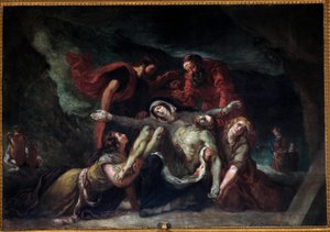 Pieta eller "" Deploration"" Maleri av Eugene Delacroix (1798-1863) 1844 Søn. 3,55 x 4,75 m Kirke Saint-Denis du Saint-Sacrement i Paris. av Ferdinand Victor Eugene Delacroix